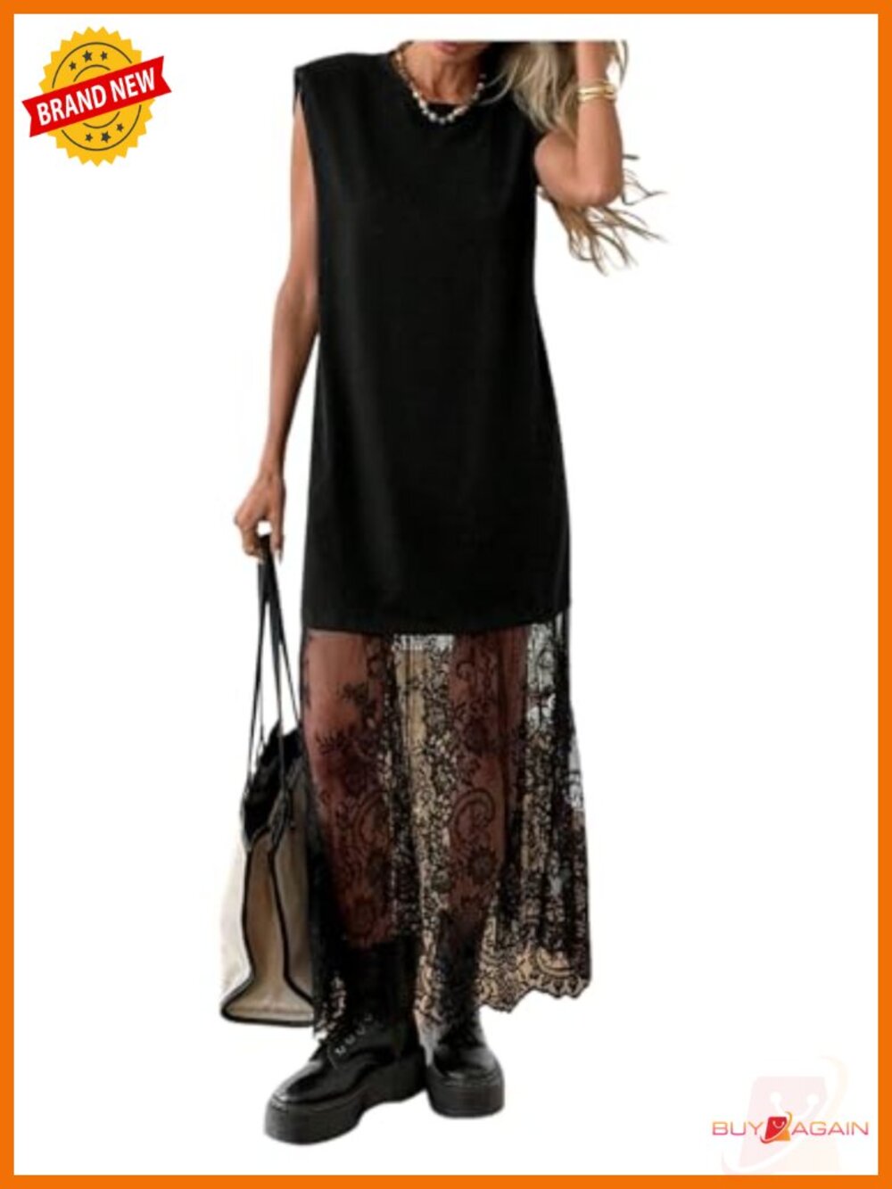 Women's Lace Maxi Dress Sleeveless T-Shirt Style Long Summer Going Out